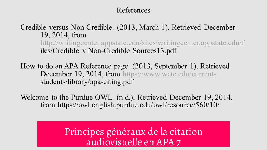 Principes généraux de la citation audiovisuelle en APA 7