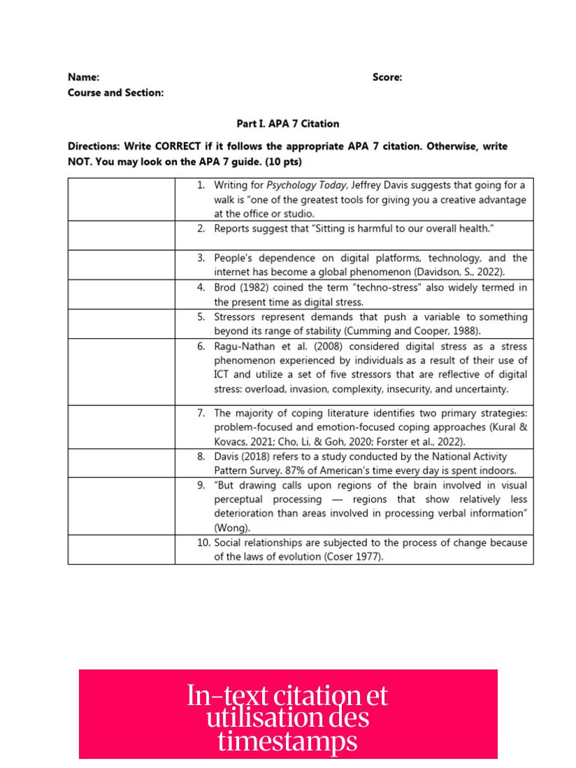 In-text citation et utilisation des timestamps