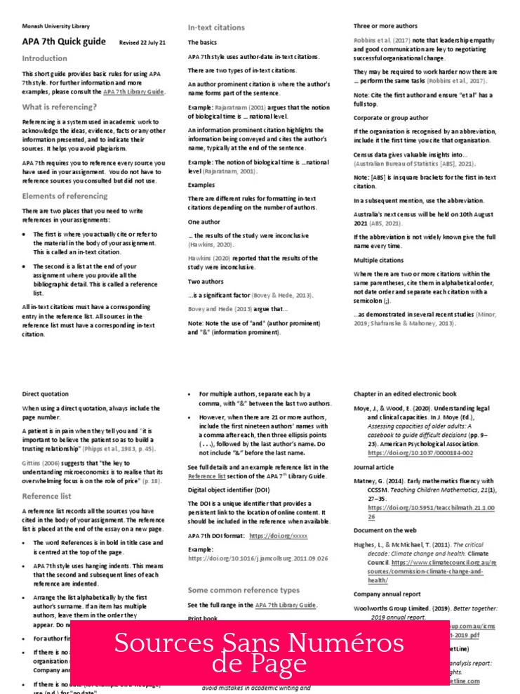 Sources Sans Numéros de Page