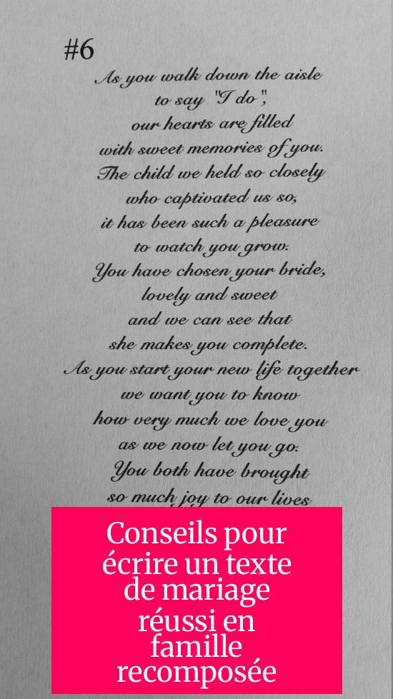 Conseils pour écrire un texte de mariage réussi en famille recomposée