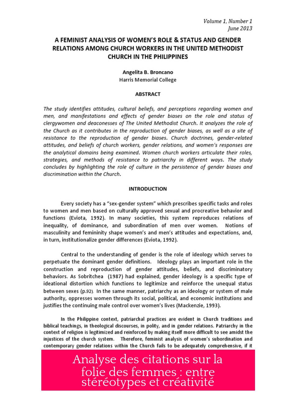 Analyse des citations sur la folie des femmes : entre stéréotypes et créativité