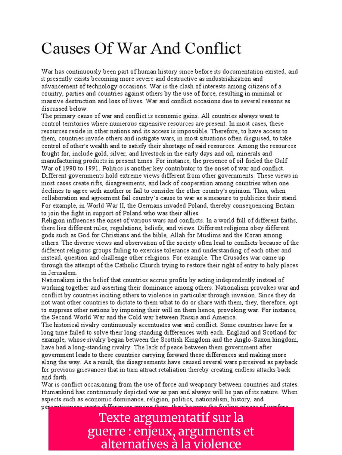 Texte argumentatif sur la guerre : enjeux, arguments et alternatives à la violence