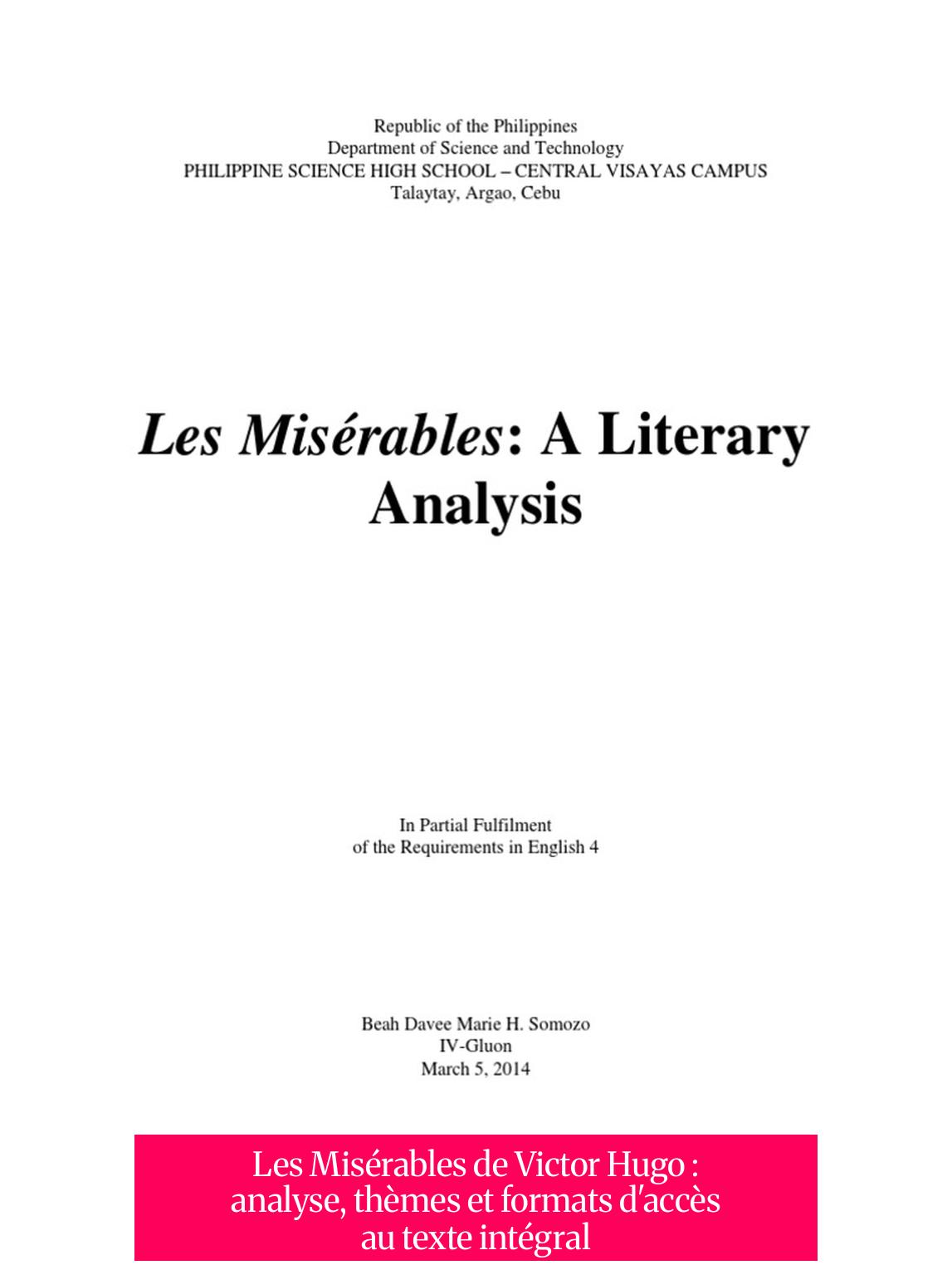 Les Misérables de Victor Hugo : analyse, thèmes et formats d'accès au texte intégral