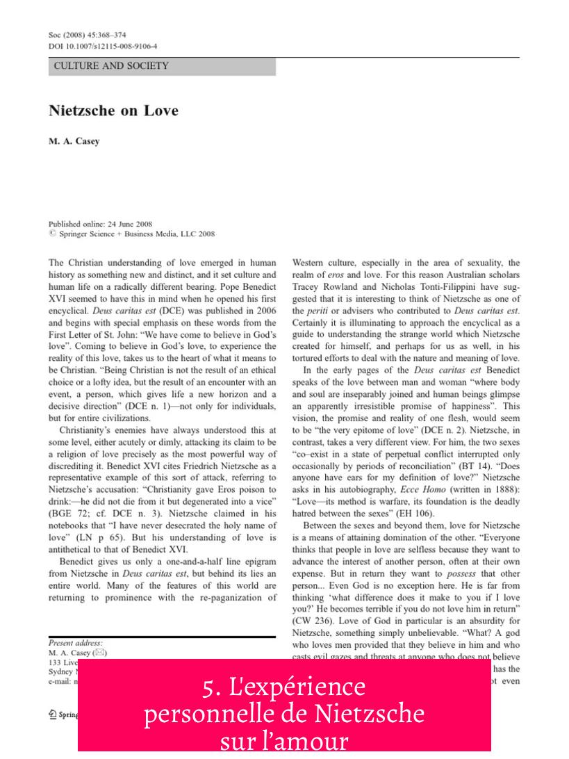 5. L'expérience personnelle de Nietzsche sur l’amour