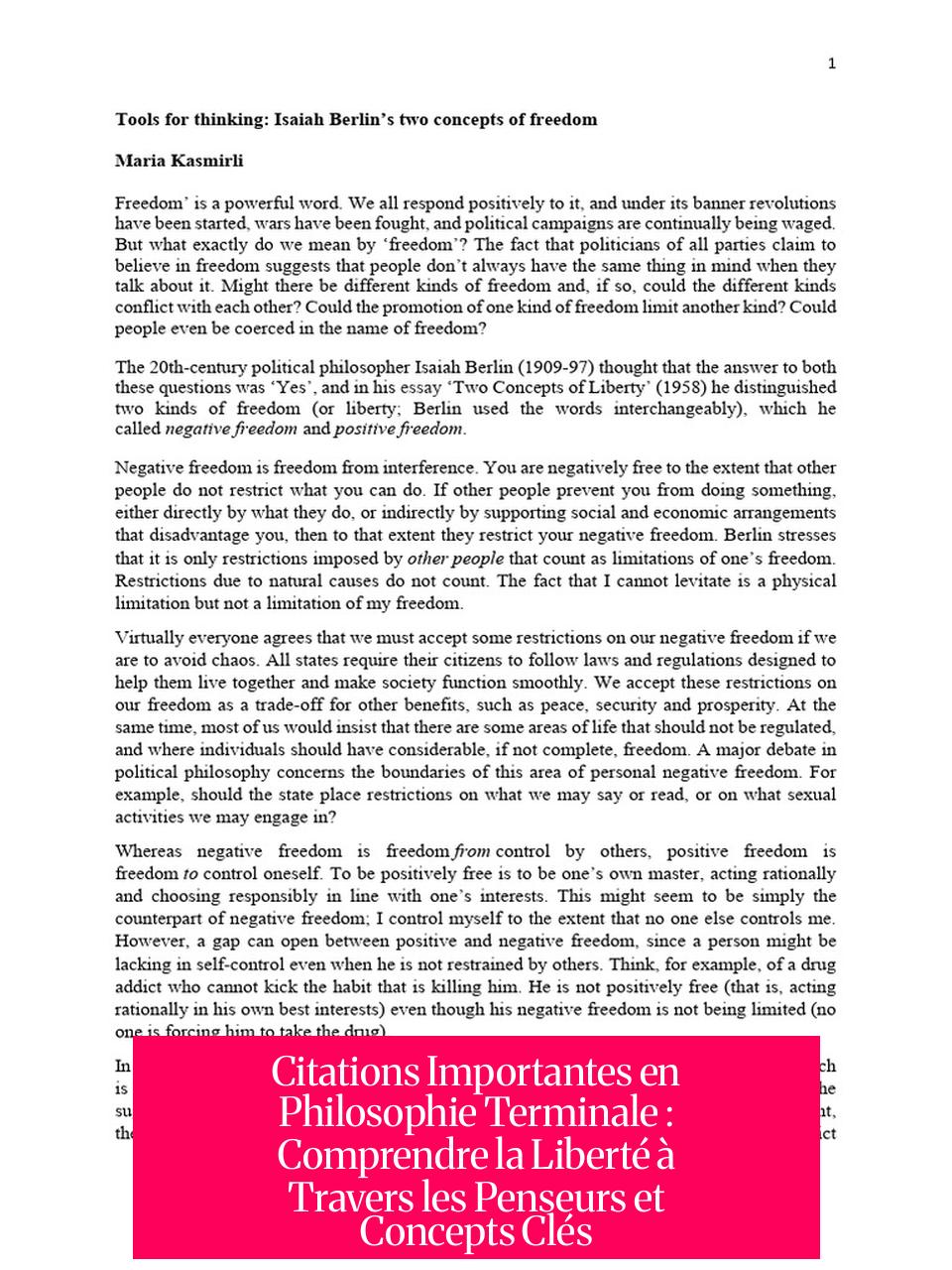 Citations Importantes en Philosophie Terminale : Comprendre la Liberté à Travers les Penseurs et Concepts Clés