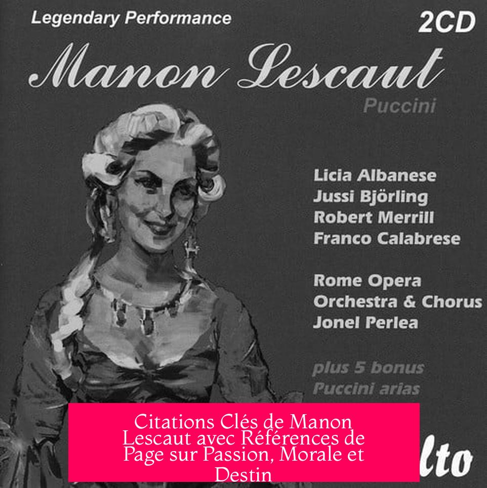 Citations Clés de Manon Lescaut avec Références de Page sur Passion, Morale et Destin