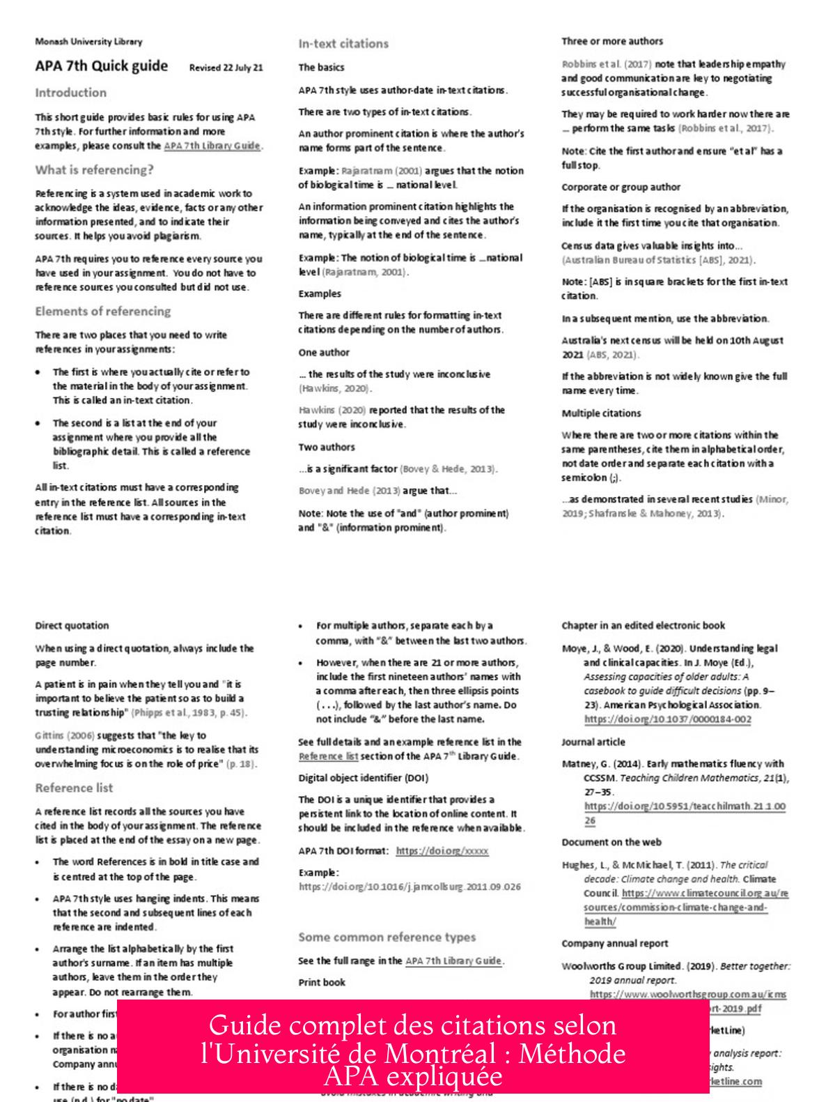 Guide complet des citations selon l'Université de Montréal : Méthode APA expliquée