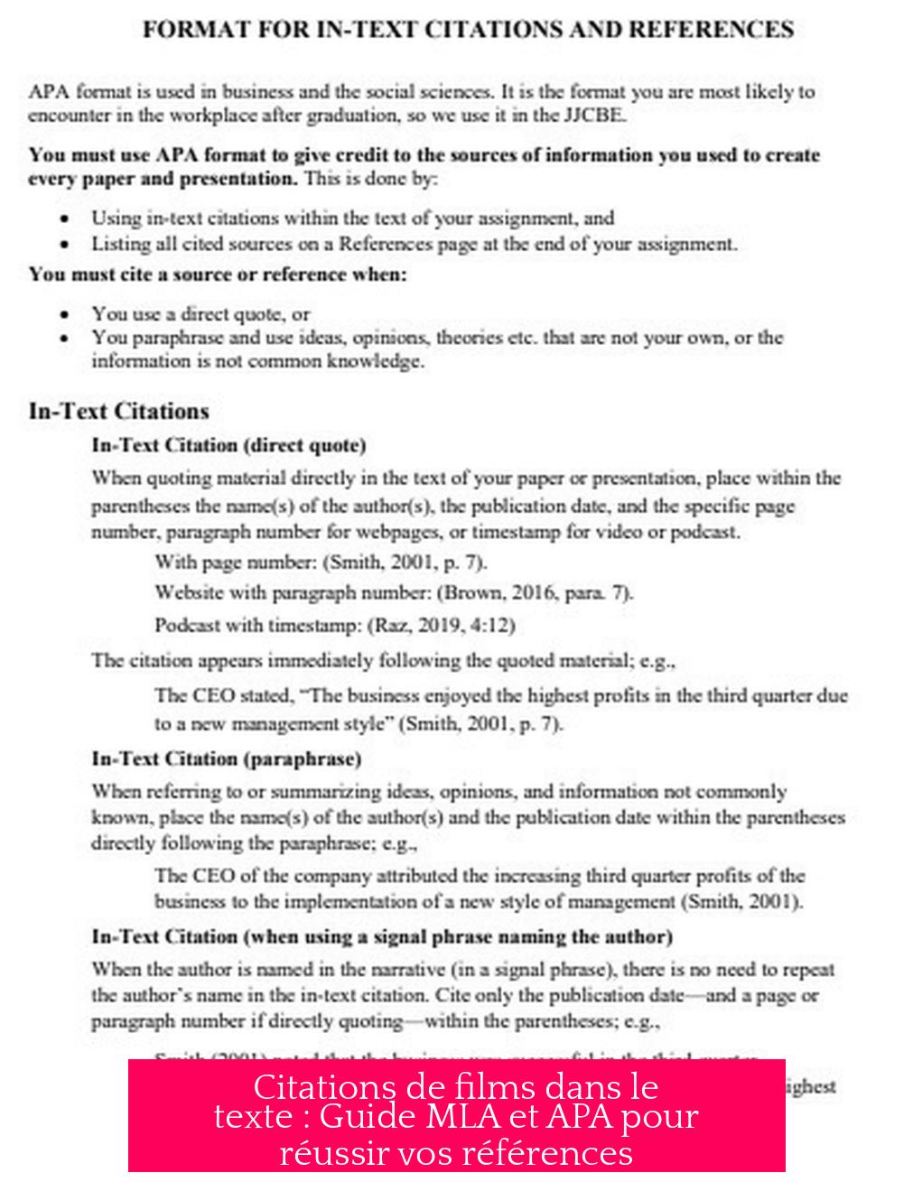 Citations de films dans le texte : Guide MLA et APA pour réussir vos références