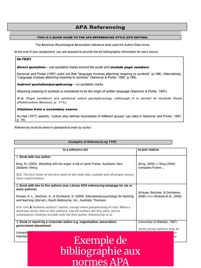 Exemple de bibliographie aux normes APA