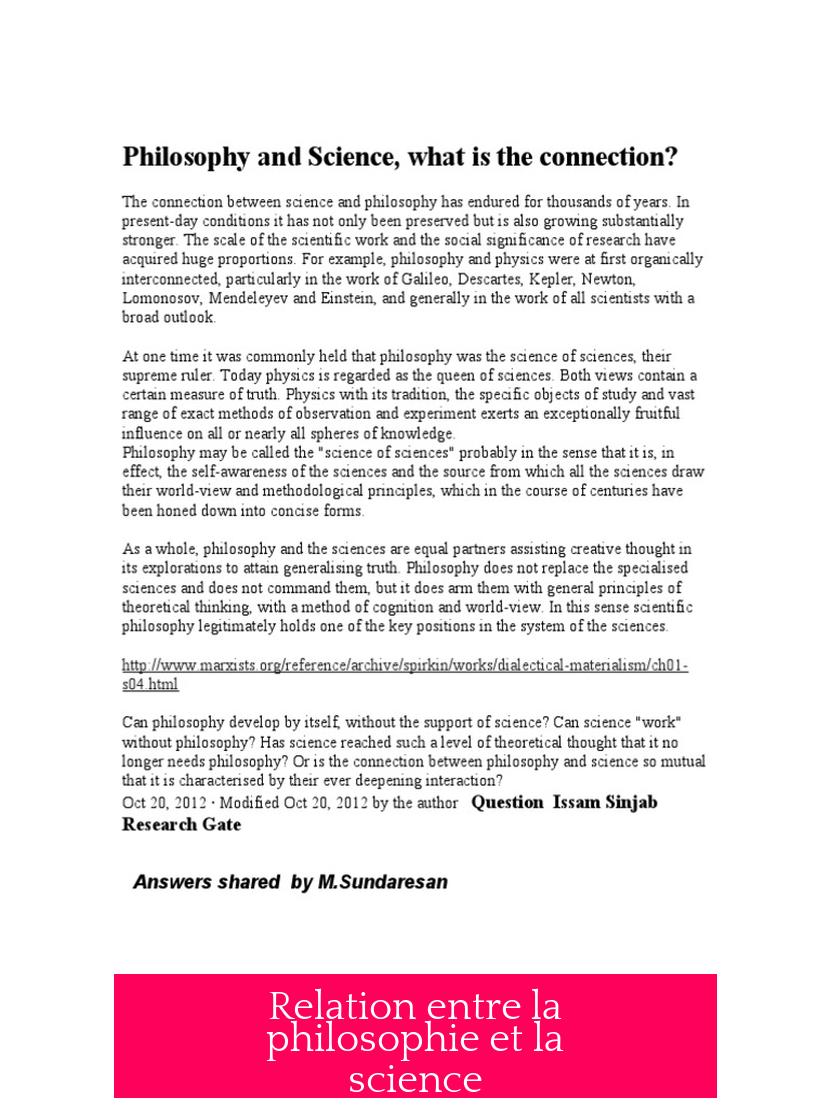 Relation entre la philosophie et la science