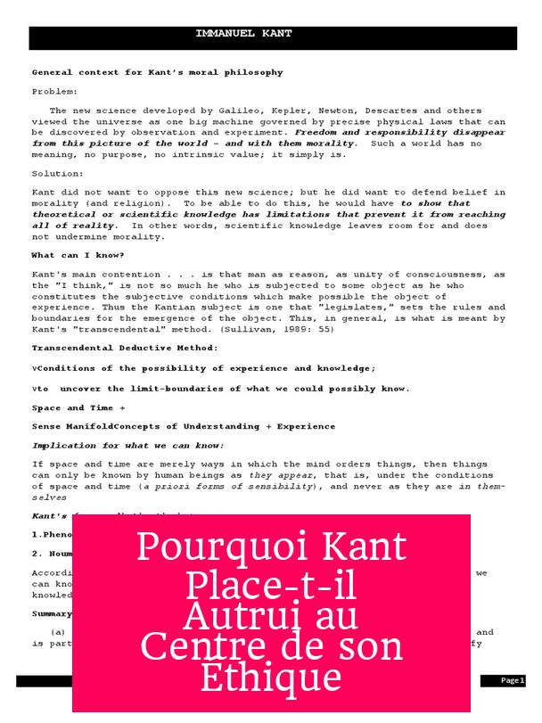 Pourquoi Kant Place-t-il Autrui au Centre de son Éthique ?
