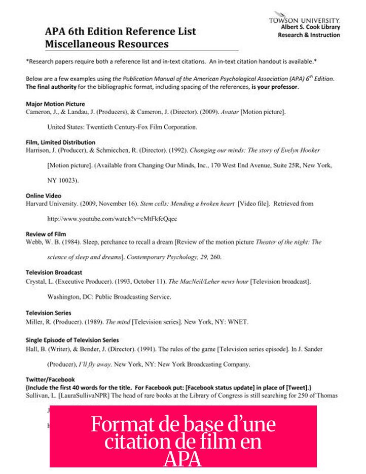 Format de base d’une citation de film en APA