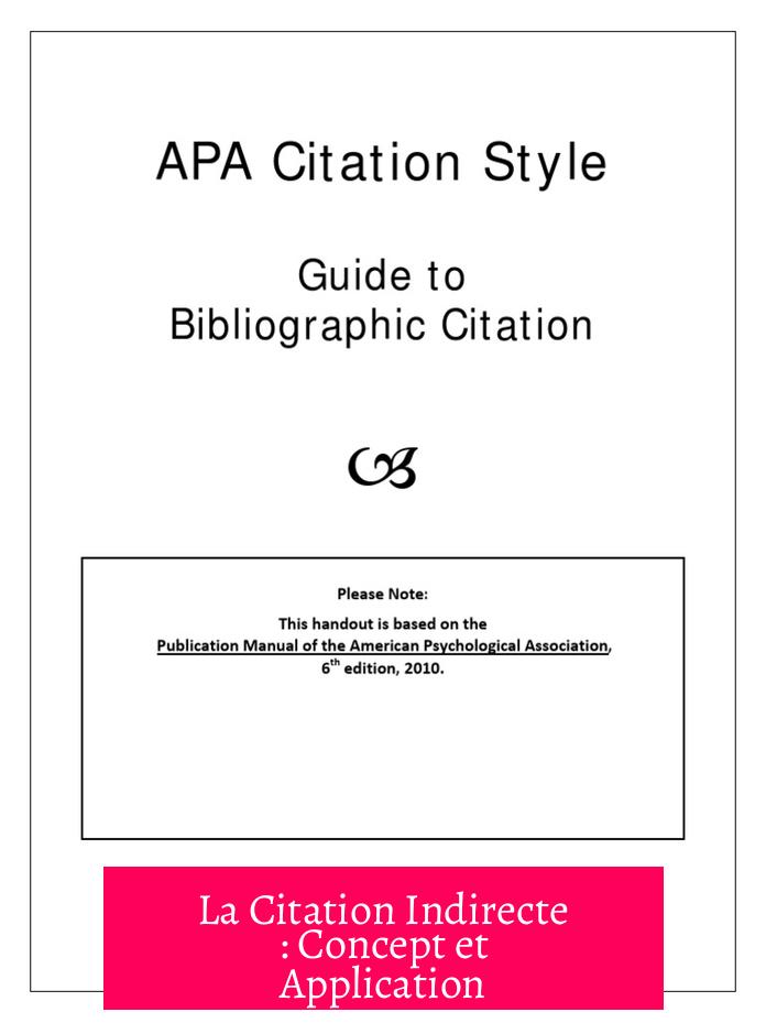 La Citation Indirecte : Concept et Application