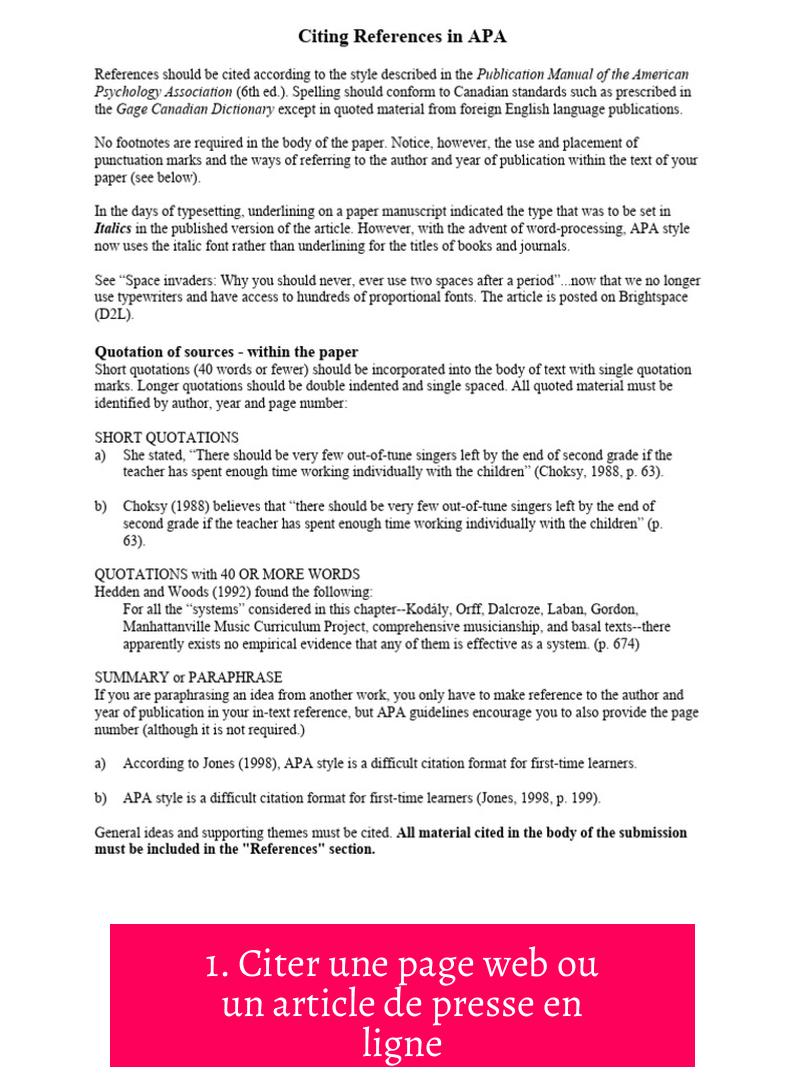 1. Citer une page web ou un article de presse en ligne