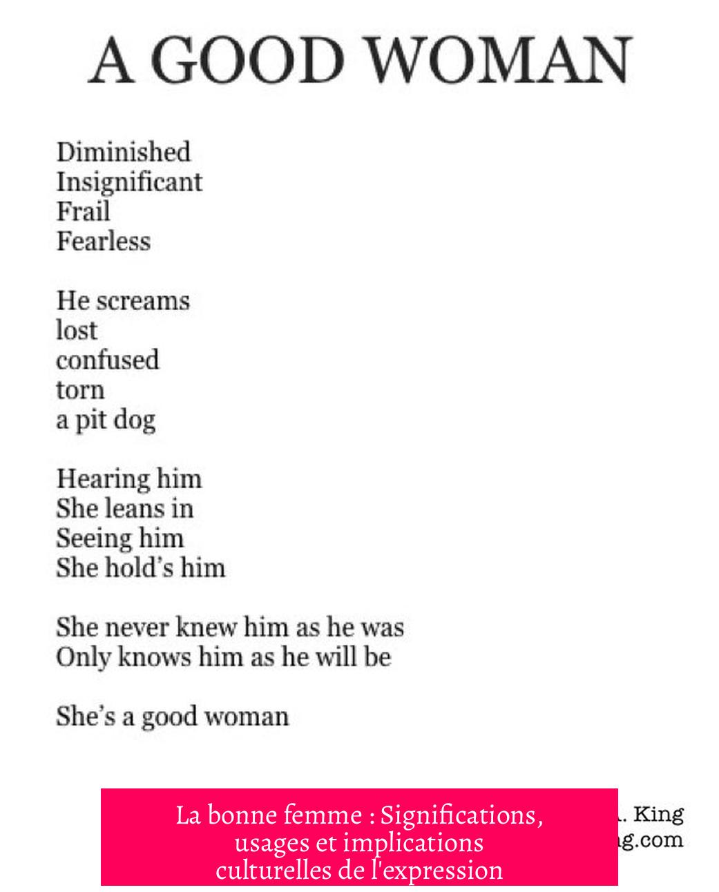 La bonne femme : Significations, usages et implications culturelles de l'expression