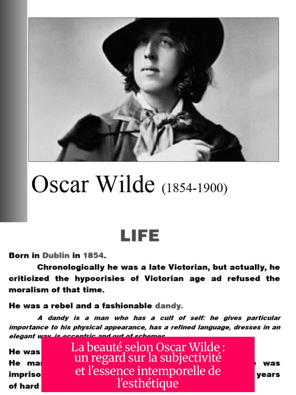 La beauté selon Oscar Wilde : un regard sur la subjectivité et l'essence intemporelle de l'esthétique