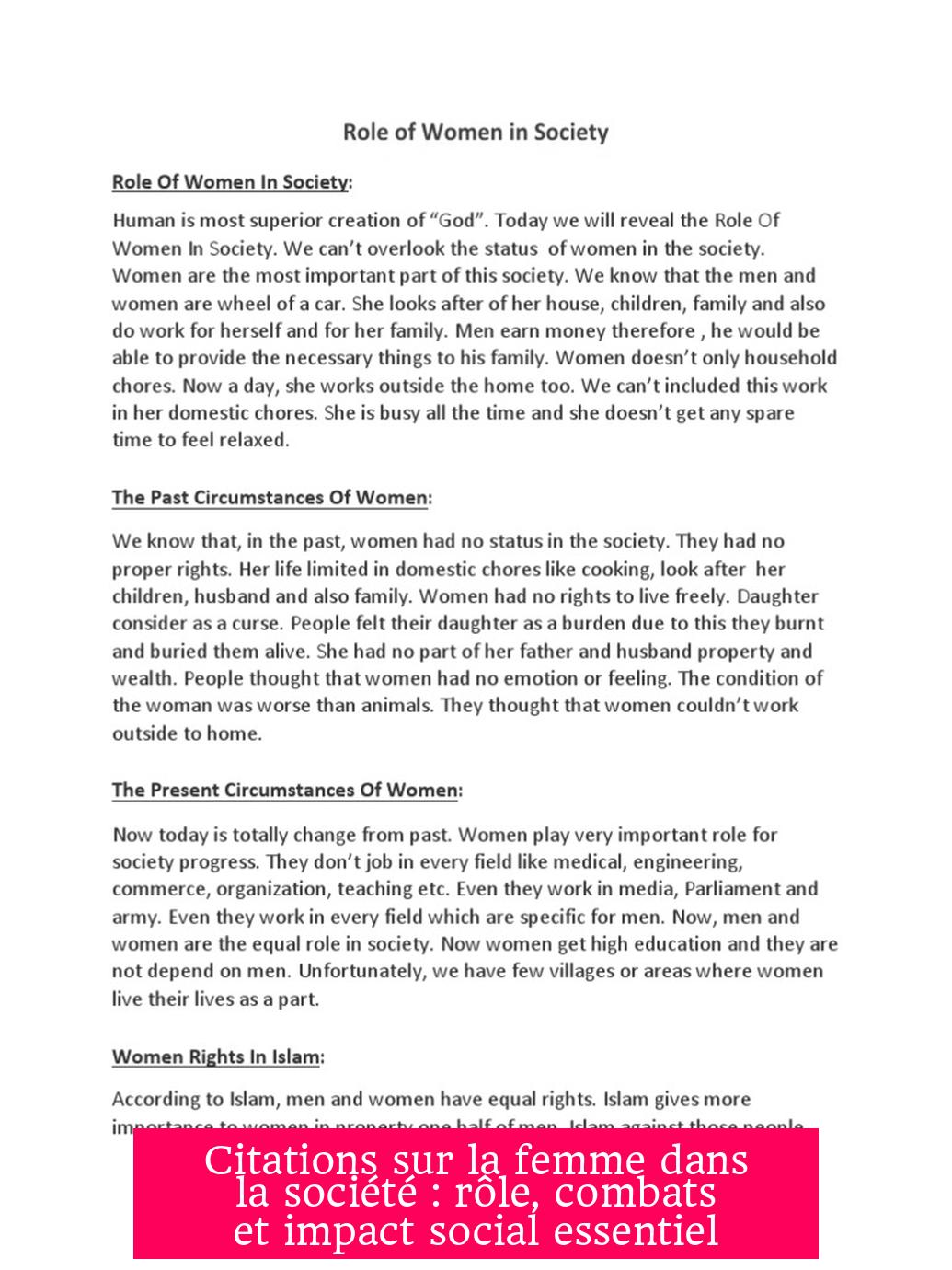 Citations sur la femme dans la société : rôle, combats et impact social essentiel